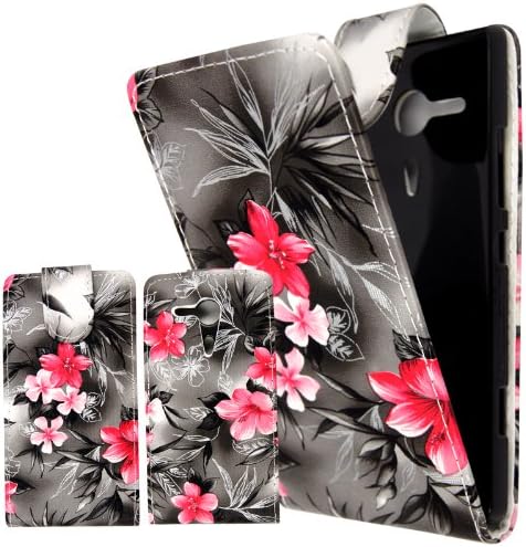For Sony Xperia SP M35h C5302 Pink Flower On Dark Grey PU Leather Magnetic Protected Printed Flip Case Cover + Free Stylus
