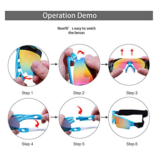 Carfia TR90 Damen Heren Radbrille Outdoor Sportbrille Polarisiert Sport Sonnenbrille mit 5 Wechselbare Linsen für Radfahren Laufen Reisen – 100% UV400 Schutz - 6
