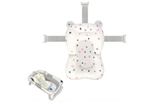 JOWY Cojín para Bañera de Bebé – Asiento Ergonómico Ajustable y Portátil con Malla Antideslizante, Almohada Reductora, Hamaca de Ducha con Diseño de Estrellas (Blanco)