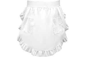 Ptwola Women's Waist Apron White Half Apron with Pockets Adjustable Chef Cooking Short Apron Vintage Ruffle French Maid Kitchen Costume Apron for Girl Restaurant Waitress Bistro Coffee Shop