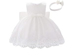 Lito Angels Baby Girls Flower Girl Bridesmaid Lace Dress with Headband Wedding Party Elegant Ball Gown Age 3-24 Months