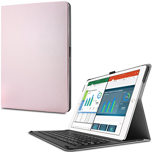 iPad Pro 12.9 Zoll Keyboard Hülle Case, mit Apple Pencil Halter, Infiland Bluetooth Tastatur Slim Fit Kunstleder Stand Tasche mit Hochwertige Abnehmbar Drahtlos Bluetooth Tastatur für Apple iPad Pro 12.9 Zoll iOS 9 2015 Tablet (deutsches Tastaturlayout, QWERTZ) (mit Auto Schlaf / Wach Funktion)(Rosa Goldene)