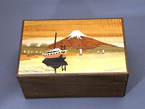 JAPANESE PUZZLE BOX - 5 SUN 21 STEPS WALNUT FUJI &amp; CRANES