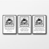 Set von 3 Astronauten Zitate 11 x 14/8 x 10/5 x 7 A3 / A4 / A5 Druck-Typografie-Grafik, Geschenk für Astronomie / Raum-Fans