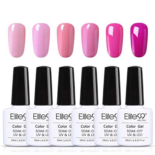 Elite99 Esmalte de Uñas, Esmaltes Semipermenentes para Uñas, 6pcs Kit de Uñas de Gel, Soak off Pintauñas de Colores para Manicura 10ml - Rosa 013