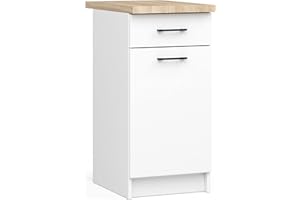 AKORD | Mueble de Cocina con encimera - Oliwia S40 | Mueble Base con Puerta, cajón y 2 estantes | Mueble de Entrada | Aparador | Isla | Armario | 46x40x85 cm | Blanco