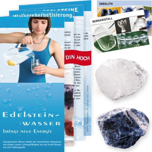 Preisvergleich Produktbild Wassersteine Set Selbstfindung - Sodalith und Bergkristall Rohsteine + Edelsteinwasser Broschüre + 2 Edelsteinkarten