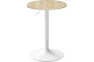 WOLTU Tavolo Alto da Bar Girevole a 360°, Tavolino Rotondo in Legno e Metallo, Tavolo Regolabile in Altezza 70-91cm, da Cucina, Soggiorno, Rovere Chiaro + Bianco