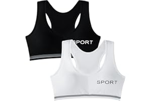 EDS Service Teen Girls Bra, 2 Pack Kids Crop Top Bra, Girls Training Bra with Removable Pad, Cotton Sports Vest for Age 8-14 Years