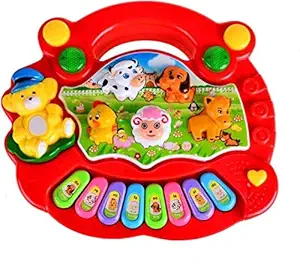 SUPER TOY Plastic Animal Sound Piano Musical Toy for Kids (Multi-Color) (with Battery)