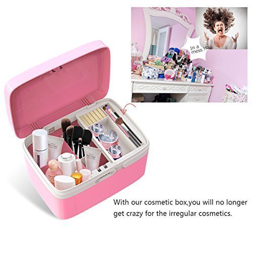 EVERTOP Kosmetik Organizer Aufwahrungbox tragbare Make Up Aufbewahrung mit Zahlenschloss (Pink) - 3