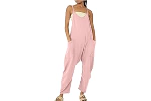 Komiseup Jumpsuit Damen Baggy Oversize Lässige Locker Trägerhose Overalls Ärmellose Strampler Playsuit mit Große Taschen Arbeitshose