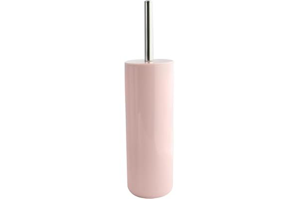 MSV - Brosse WC Porte-Balai Toilette Inagua - Ensemble WC à Poser en Polystyrène - Manche en Acier Inoxydable - Couleur Rose Clair - Tête de Brosse Échangeable