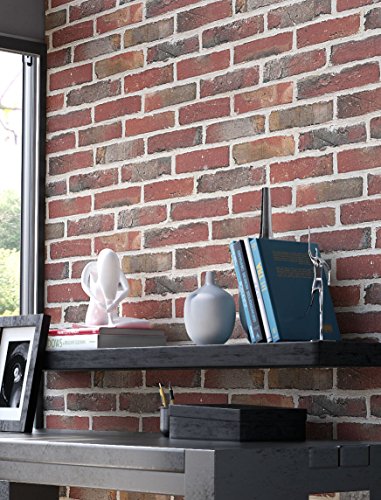 Steintapete Vliestapete Rot Grau , schöne edle Tapete im Steinmauer Design , moderne 3D Optik für Wohnzimmer, Schlafzimmer oder Küche inklusive Newroom Tapezier Profibroschüre, mit Tipps für perfekteWände - 3