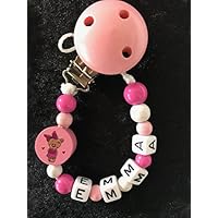 Schnullerkette mit Bärchen rosa mit Name