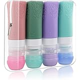 PYJR Bottiglie da Viaggio in Silicone, Boccette viaggio, Approvato TSA prova di perdite, Comprimibili e Riempibili 70ml, Con 