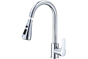 Kitchen Sink Taps Mixer with 3 Functions 360°Swivel Spray Head, NEWRAIN Single Handle Stainless Steel Kitchen Faucet, Polished Chrome