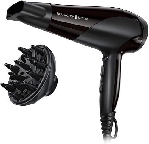 Remington Secador de Pelo Ionic Dry 2200, Iónico, Cabello Sin Encrespamiento, 2200 W, Concentrador y Difusor, 3 Temperaturas,