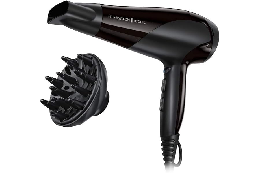 Remington Haartrockner Ionen [leicht, Diffusor & Stylingdüse] schwarz (2200W, Keramik-Ionen: schonendes Styling & gleichmäßige Wärmeverteilung, 3 Heiz- & 2 separate Gebläsestufen + Abkühlstufe) D3198