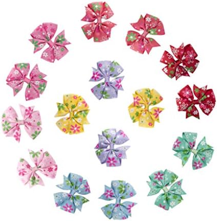 Yinson 16 Packs 3 Inch Baby Girls Ribbon Grosgrain Mini Flower Printed Boutique Hair Bows Clips Sets for Infant Toddler Kids TH06