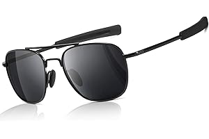 SUNGAIT Męskie wojskowe okulary przeciwsłoneczne z polaryzacją Pilot Style - bagnetowa świątynia, czarny/szary, jeden rozmiar