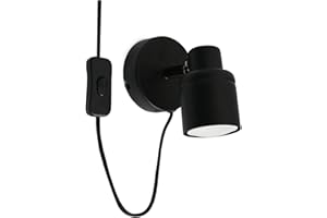 MiniSun | Matt Black Single Spotlight Adjustable GU10 Plug-in Wall Light | Wall Spotlights, Home Décor & Improvement Essential | Includes 5W LED Bulb [3000K Warm White]