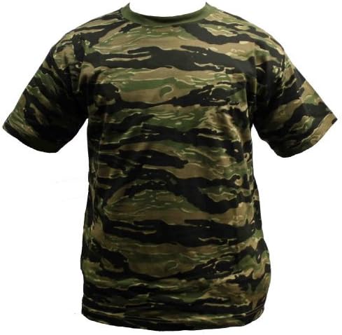 Adults Camo Army Cargo Combat Military T-shirt crew neck (XL, Tiger)
