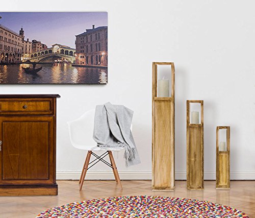 Rebecca Srl Set 3er Set Windlichtsäulen Kerzensäulen Kerzenständer Laternen Holz Braun Rustikalen Wohnzimmer (Cod. RE4666) - 2