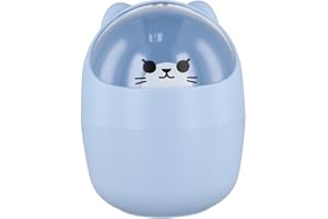 Catime Cestino da Scrivania, Leggero Mini Pattumiera da Tavolo, Portatile Piccola Cestino da Tavolo Plastica con Coperchio, Rimovibile Portapenne Simpatico (Blu)