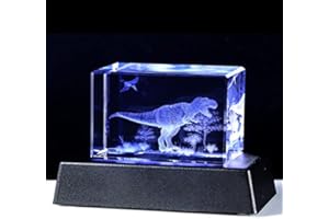 ORNALRIST 3D Crystal Gift Engraved Dinosaur Figurine Statues Keepsake with LED Base, Dinosaur Ornaments Gifts for Dinosaur Lovers Women Men Birthday Gifts for Best Friends Dad