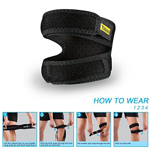 Knee Strap,Patella Bandage Kniegurt Einstellbare Knieschutz für Laufen, Springen, Basketball, Outdoor Sport oder Knie Schmerzlinderung, 11“ – 16“, Schwarz - 6