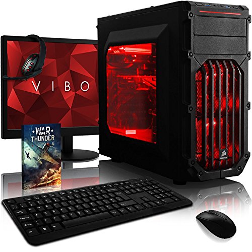 VIBOX Standard Komplett-PC Paket 6 Gaming PC - 3,2GHz Intel Pentium Dual Core CPU, GTX 1050 Ti GPU, Super, Desktop Gamer Computer mit Spielgutschein, 22" HD Monitor, Tastatur & Mouse Set (DE QWERTZ), Rot Innenbeleuchtung, lebenslange Garantie* (3,2GHz superschneller Intel Pentium K Anniversary G3258 Dual-Core-CPU-Prozessor, Nvidia GeForce GTX 1050 Ti 4GB Grafikkarte GPU, 8GB DDR3 1600MHz RAM, 240GB SSD, 2TB Festplatte, Raijintek CPU Kühler, Corsair Gehäuse, Ohne Windows Betriebssystem)