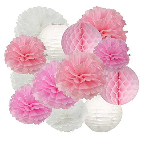 Furuix weißes Rosa Pom Pom Blumen Tissue Papier Pompom Kugeln Papier Blume hängen Pom Hochzeitsfest Bevorzugungen im Freien Dekoration Hochzeit Kinderzimmer Dekorationen Braut Dusche - 7