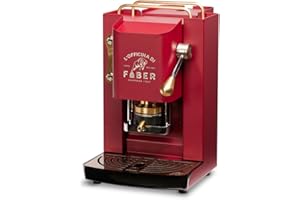 FABER COFFEE MACHINES | Modello Pro Deluxe | Macchina caffe a cialde ese 44mm | Rifiniture ottonato | Pressacialda in ottone regolabile | elettrovalvola di serie (CHERRY RED)