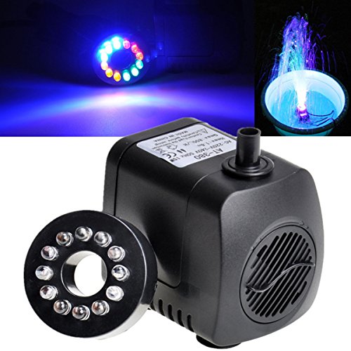 15W 800L/H 210GPH Unterwasser Wasserspielpumpe, GOCHANGE Wasser Pumpen Garten Tauchpumpen mit Bunten LED Licht, Wasserpumpe für Garten Aquarium Teich Brunnen
