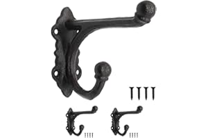 Fuxxer Lot de 2 crochets muraux en fer rustique, vintage, noirs, 13 x 10 cm