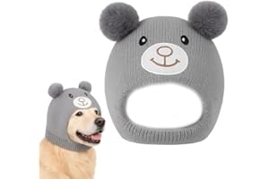 KIRZAX Hundemütze Winter Strick, Flauschig Warme mit Pompom, Winddicht Haustierkopfdecke, für Kleine/Mittlere Hunde/Katzen, Geschenk für Wandern/Camping