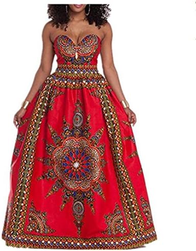 Babolala Women's Traditional African Digital Printing Wrapped Chest Big Dress Nightclub Skirt XL(Asian Size)