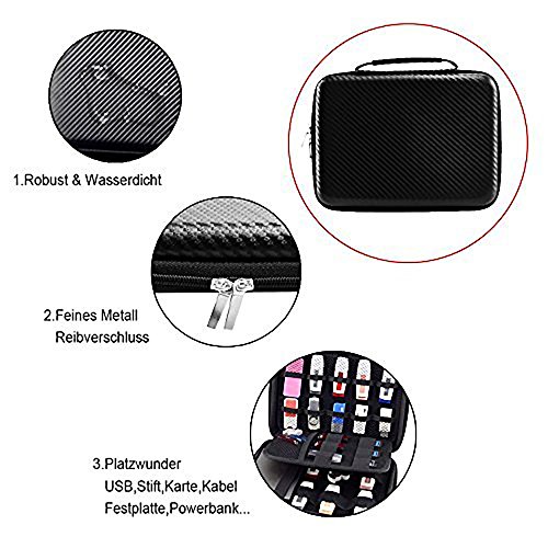 Ropch Zubehör Tasche Kabel USB Sticks Aufbewahrungstasche Organizer Speicherkarten Festplatten Schutzhülle Elektronik Reisetasche für Energien Bank SD Karten USB Sticks Tragetasche – Schwarz - 5