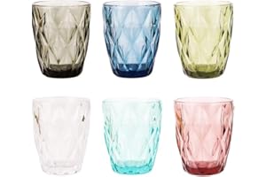 TRESV Set de 6 Vasos Colores o Transparente, Vaso de Cristal agua de 300 ml, Vaso de Agua y Bebidas, Aptos para Lavavajillas (6 Colores)