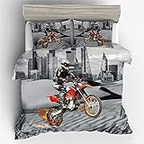 DXSX Literie 140x200cm 1 Housse de Couette et 1Taie d'oreiller Noir 3D Moto Impression Microfibre Hommes Jeunes Garçons Enfants Parures de lit