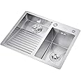 Bathroom Sinks Laundry Pool Balcony Household Stainless Steel Laundry Sink Wash Basin with Washboard Easy to Clean Double Sink Laundry Pool Gift (Color : A, Size : 60 * 48 * 22cm)