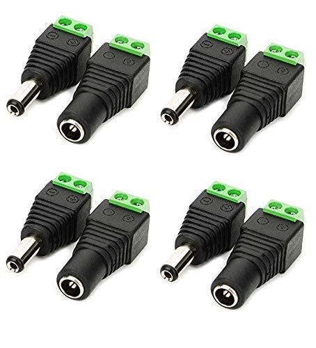 A1 Gadgets DC Power Jack Plug Adapter Connector, 12V/24V Male + Female 2.1mm x 5.5mm Barrel Connectors for CCTV Camera,Led Strip Light, DVR (4 Pairs)