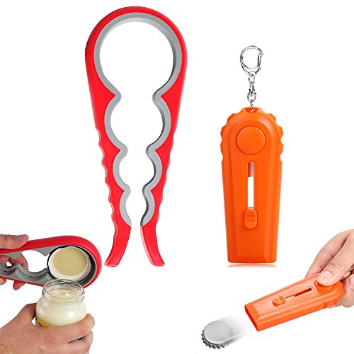 Deckelöffner Dosenöffner, UClever Cap Zappa 2 in 1 Bier Flaschenöffner mit Schlüsselanhänger Und Deckelöffner Deckel Aus Rutschfeste Gummi Jar Opener für Mehrere Größen