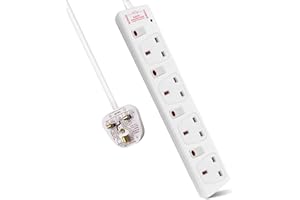 ExtraStar Extension Lead Surge Protection 4 Way Outlets, 13A Power Strip Wall Mounted with Individual Switches, Multi Socket Extension Cable UK Plug for Home and Office (3M, White)