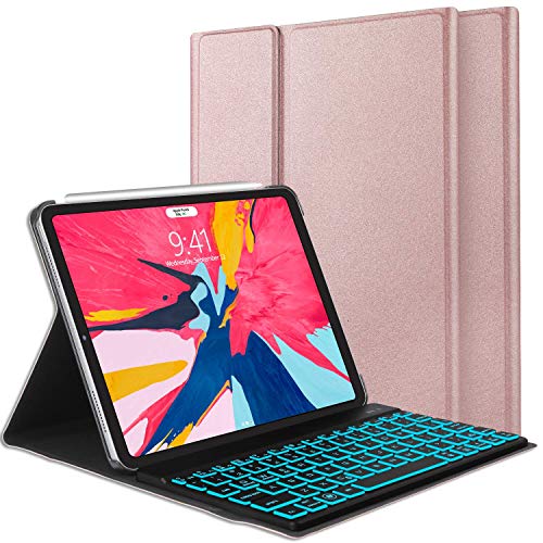 iPad Pro 12.9 2018(3rd Generation) Keyboard Case,Ultra Thin Business Smart Cover [Support Pencil Charging] with Magnetic Detachable 7 Colors Backlit Bluetooth Keyboard (iPad Pro 12.9 2018, Rose Gold)