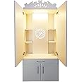 Alpine Willow Wooden Temple with Doors I Big Pooja Temple I Corian Design Temple I Pooja Mandir Unit I Mandir for Home (Frosty White with Door, 2 X 4 FT)