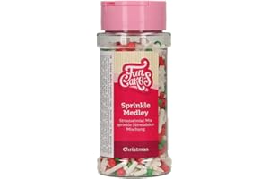 FunCakes Sprinkle Medley Christmas, Navidad: Decoraciones de Azúcar, Buen Sabor, Perfectas para Decorar Tartas, Pasteles, Cupcakes y Galletas, Sprinkle Mix. 60 g