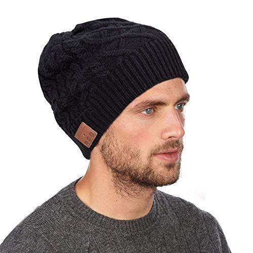 Auriculares Bluetooth Gorra Beanie Sombrero inalámbrico con Altavoz Estéreo para el Deporte de Invierno al Aire Libre Correr, Esquiar, Escuchar Música, Contestar Llamadas Telefónicas, (Negro)