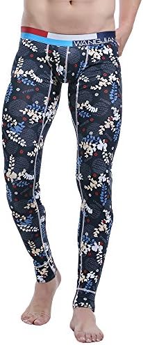 Men Cotton Legging Long Johns Warm Underwear Size S Dark Blue Leaf